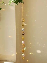 Sun Moon Crystal Suncatcher Rainbow Maker Stained Glass Beaded Sun Catcher Window Hanging Ornament Wind Chimes Yard Garden Decor