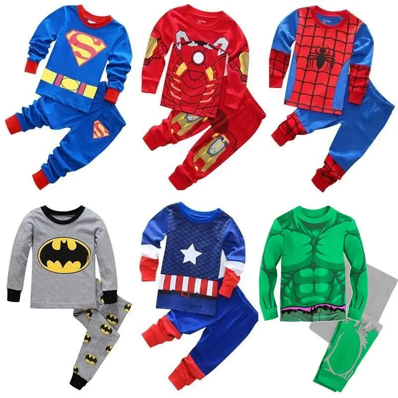 Disney Kinder Thermo Unterwäsche Set Spinne Batman Hulk Superman Pyjama T-Shirt Tops Hosen Kleinkind Baby Herbst Pyjama