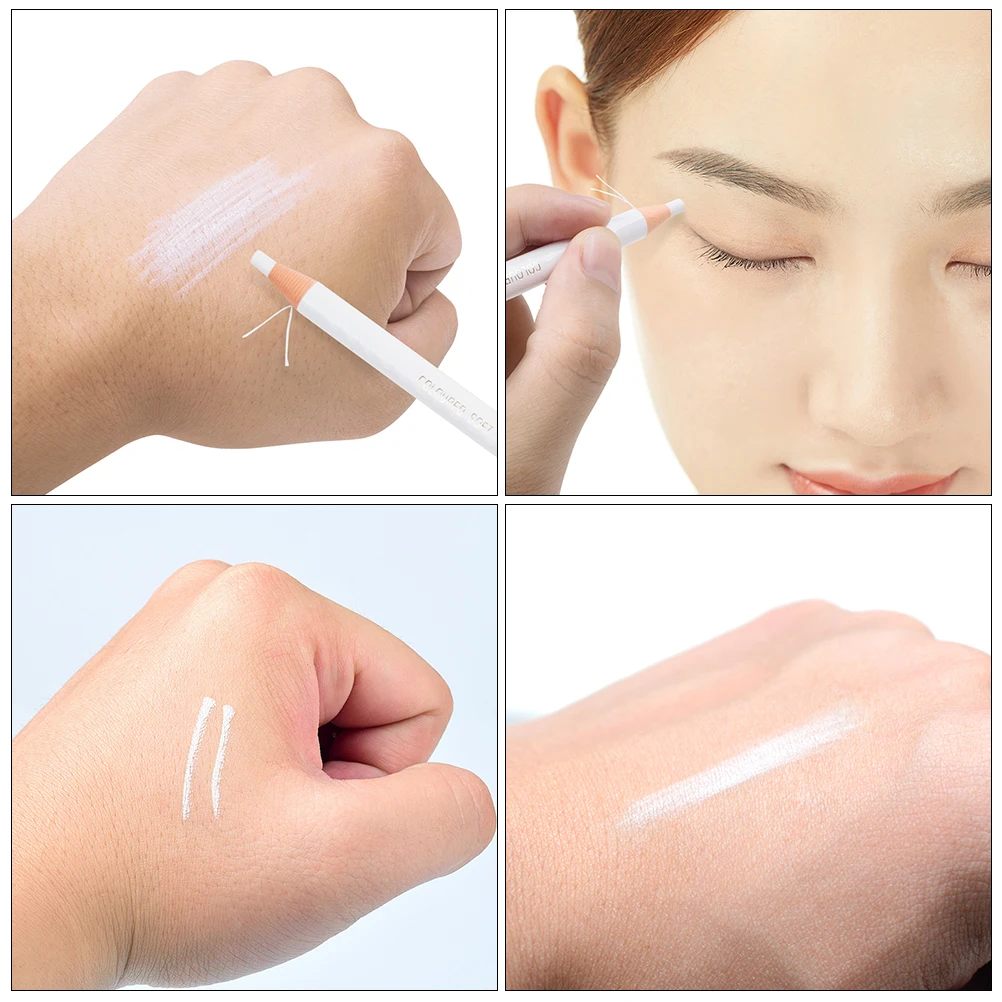 

2 Pcs White Eyebrow Pencil Waterproof Long Lasting Highlighter Makeup Pen Eyeliner Brush Wooden Refillable Cosmetics