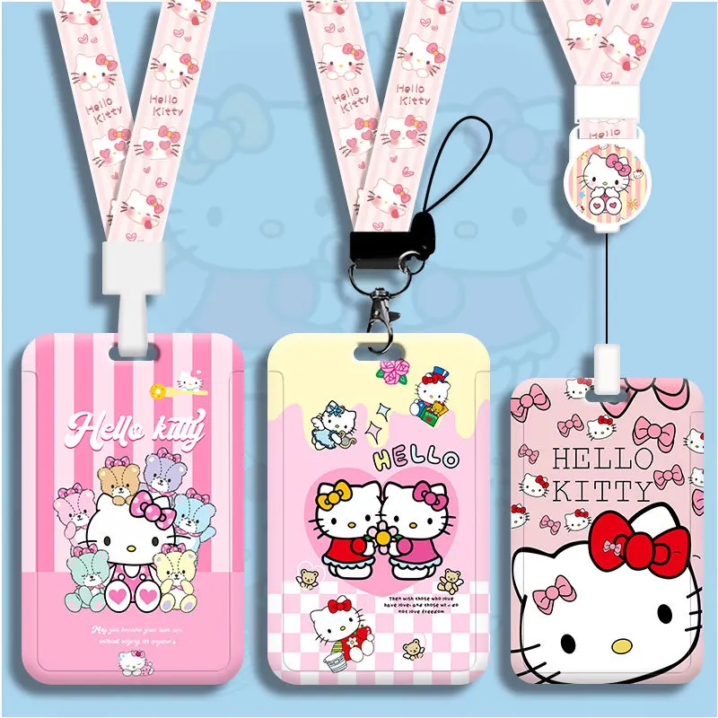 

Hello Kitty ID Badge Holder Lanyard Retractable Clip Slip Credit Card Holders Neck Strap Girls Door Card Case Keychain Reel Yoyo