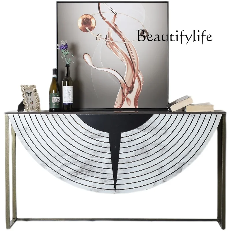 

Nordic wrought iron foot rock slab enigma modern simple corridor decoration table