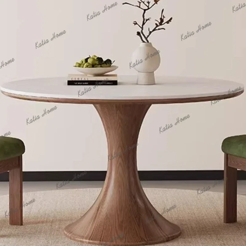 LD Solid Wood Round Dining Table Modern Simple Negotiation French Dining Table Reception Home Furniture