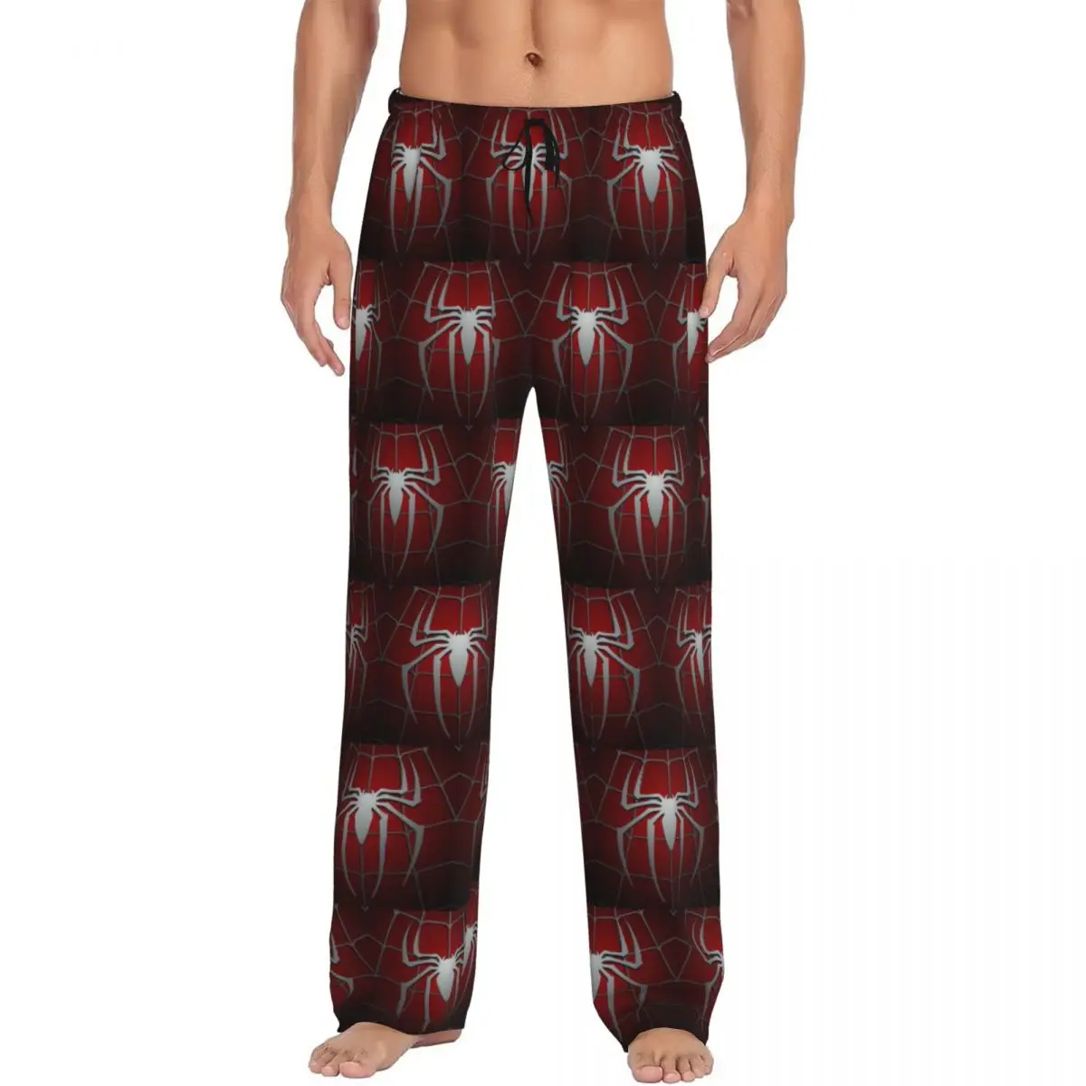 Custom Red Spider Web Pajama Pants Men's Lounge Sleep Drawstring Sleepwear Bottoms with Pockets