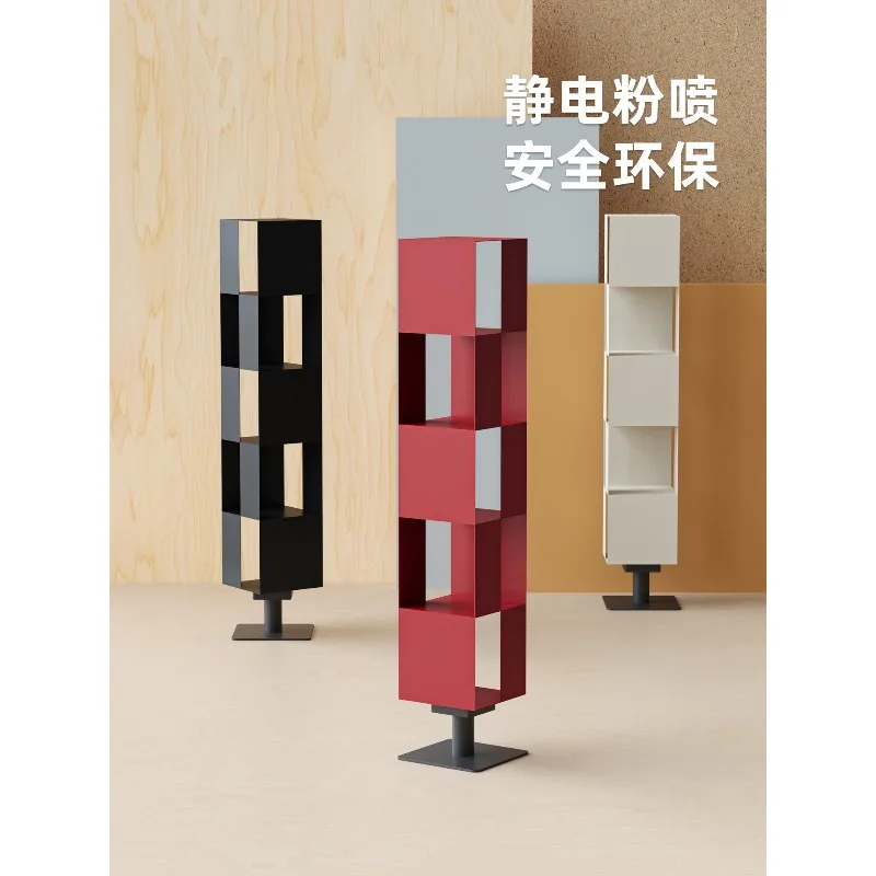 checkerboard rotating bookshelf, household floor-to-ceiling shelf, Bauhaus bookcase, locker integrated against the wall
