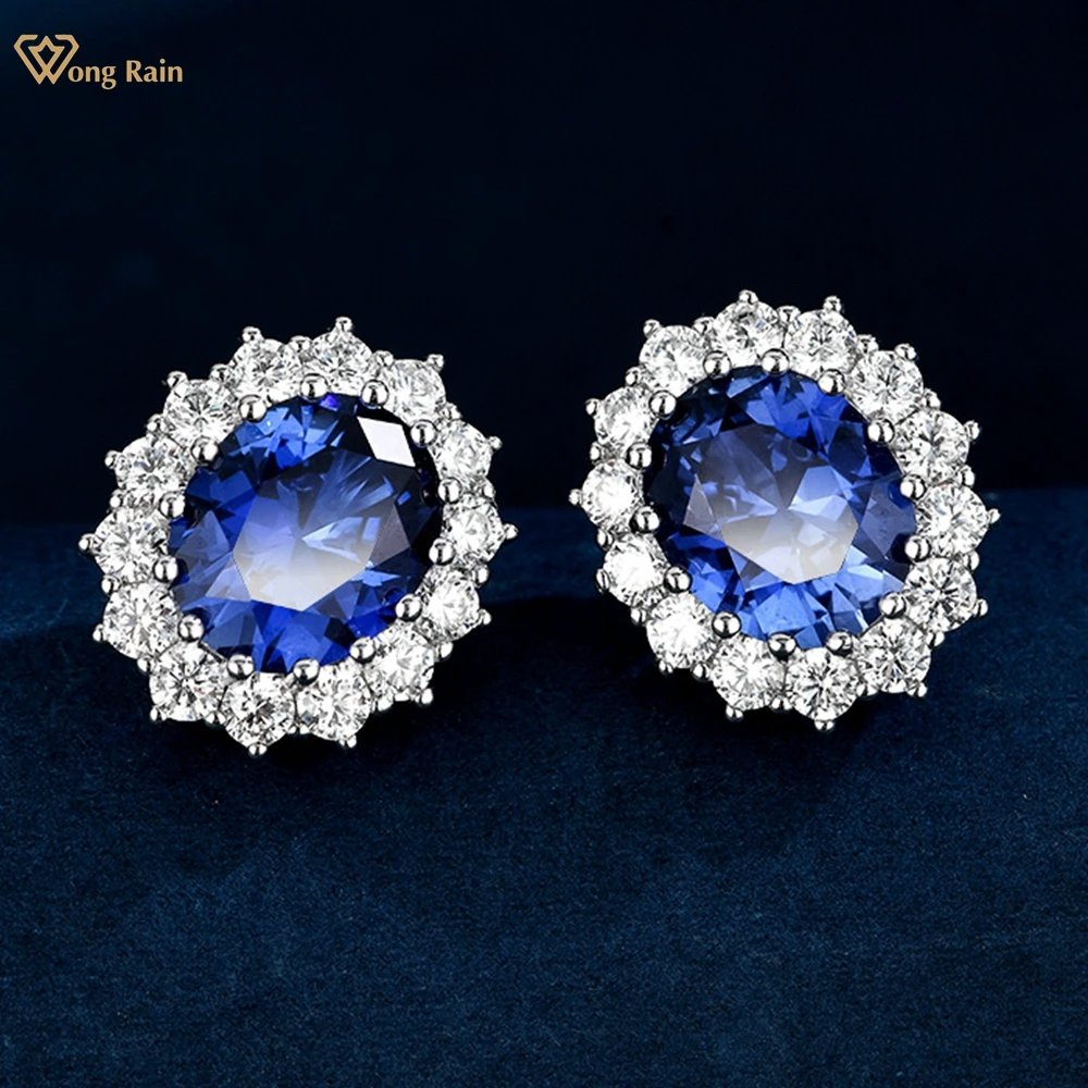 

Wong Rain Classic 925 Sterling Silver Oval Cut 9*11 MM Sapphire High Carbon Diamond Gemstone Ear Studs Earrings Fine Jewelry