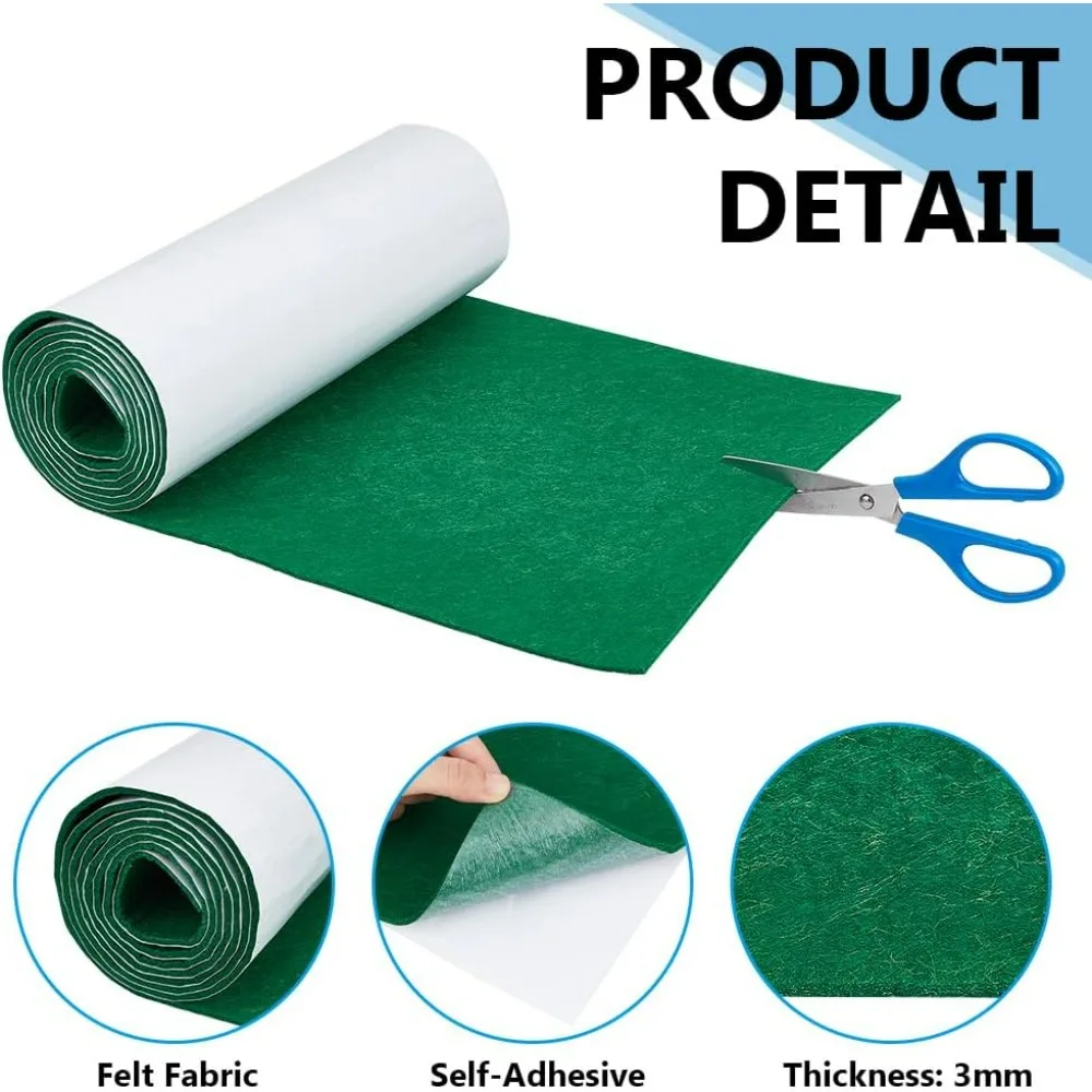 78x11.81 Inch Green Felt Roll Self Adhesive Craft Felt Fabric 3mm Soft Fabric Sheets for Felt Table Mats DIY Arts making kit