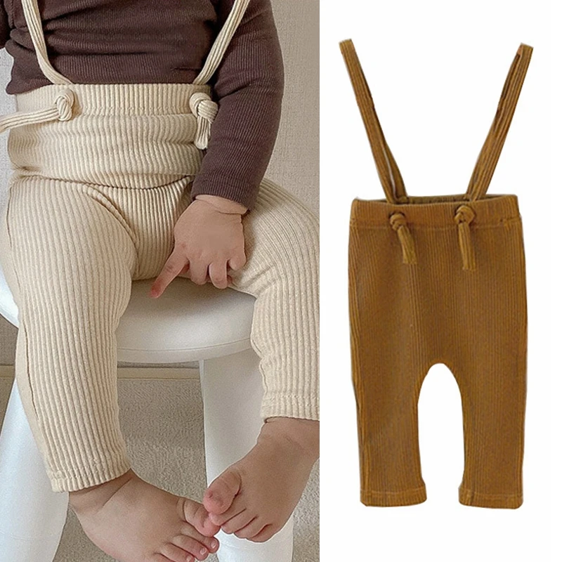 

2024 Autumn Fashion Boy Baby Solid High Waist Overalls Girl Children Cotton Leggings Infant Casual Suspenders Pants Kid Trousers