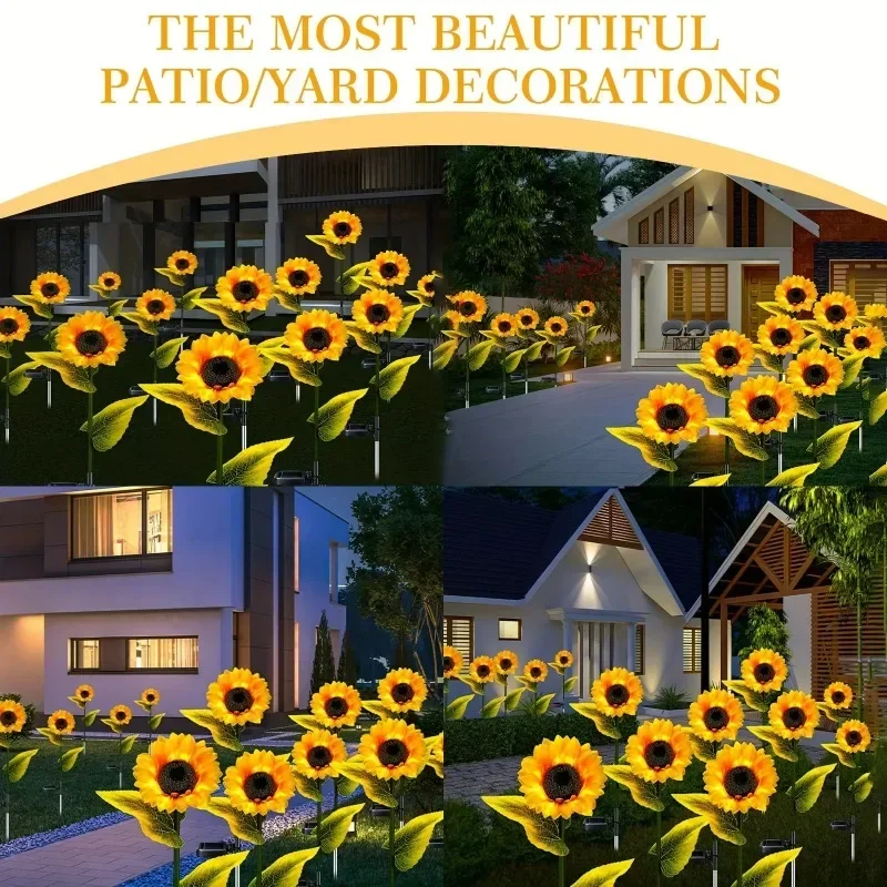 Sunflower Solar Lights Outdoor Decor 1/3 LED Sunflower Yellow Flower Lights Decorative For Patio Lawn Garden Pathway Decoration