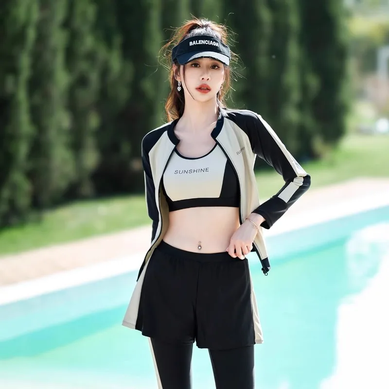 

Women's 2024 Summer Split Conservative Snorkeling Sunscreen Long Sleeve Pants Five Piece Set Jellyfish Sports Surfing Swimsuit