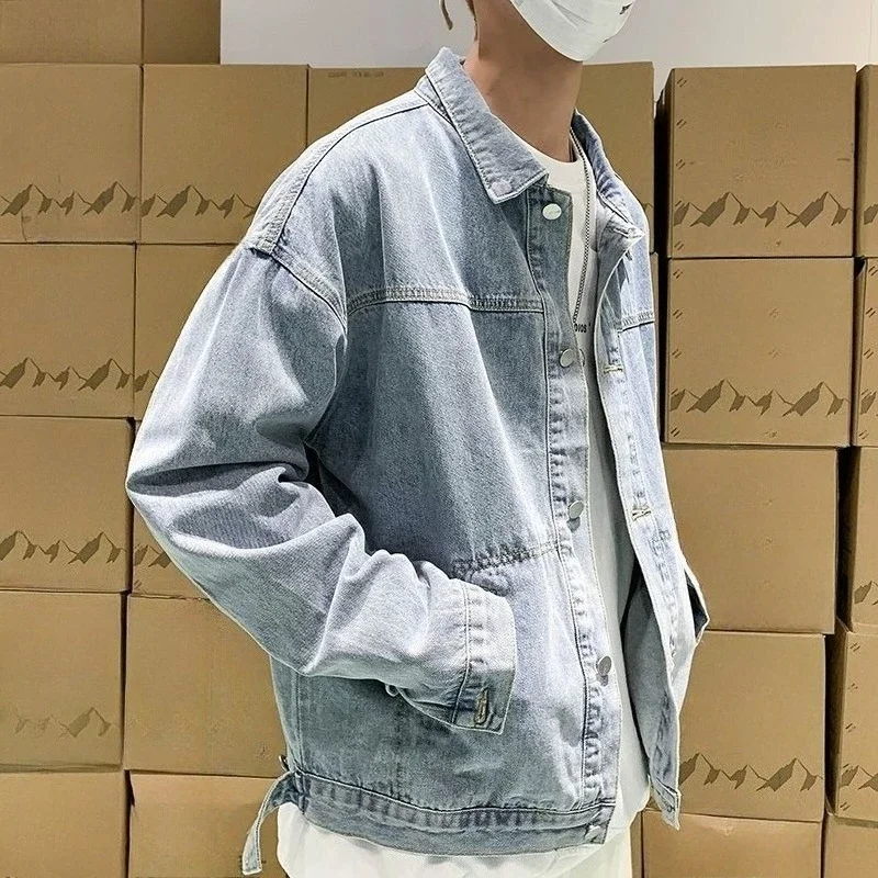 

Мужская джинсовая куртка с свободными лацканами, корейский Джокер, низкая цена, размер L, ношенная быстрая доставка, популярная корейская одежда, винтажные мужские джинсовые пальто Y2k