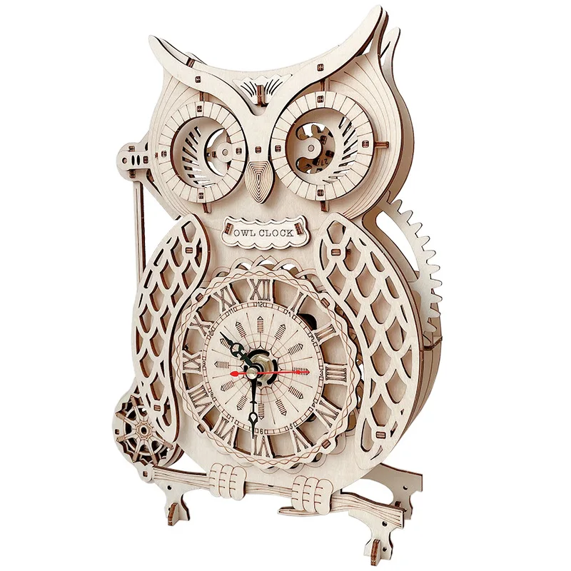 Creative 3D Owl Clock Model Kits 3D Wooden Puzzles Mechanical Gear Quartz Movement Retro Pendulum Clock Assembly Toy