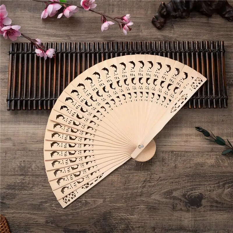 1Pcs Rustic Retro Wood Folding Hand Fan Wooden Chinese Style Folding Bamboo Fan Decoration Wedding Gifts For Guests Party Favors