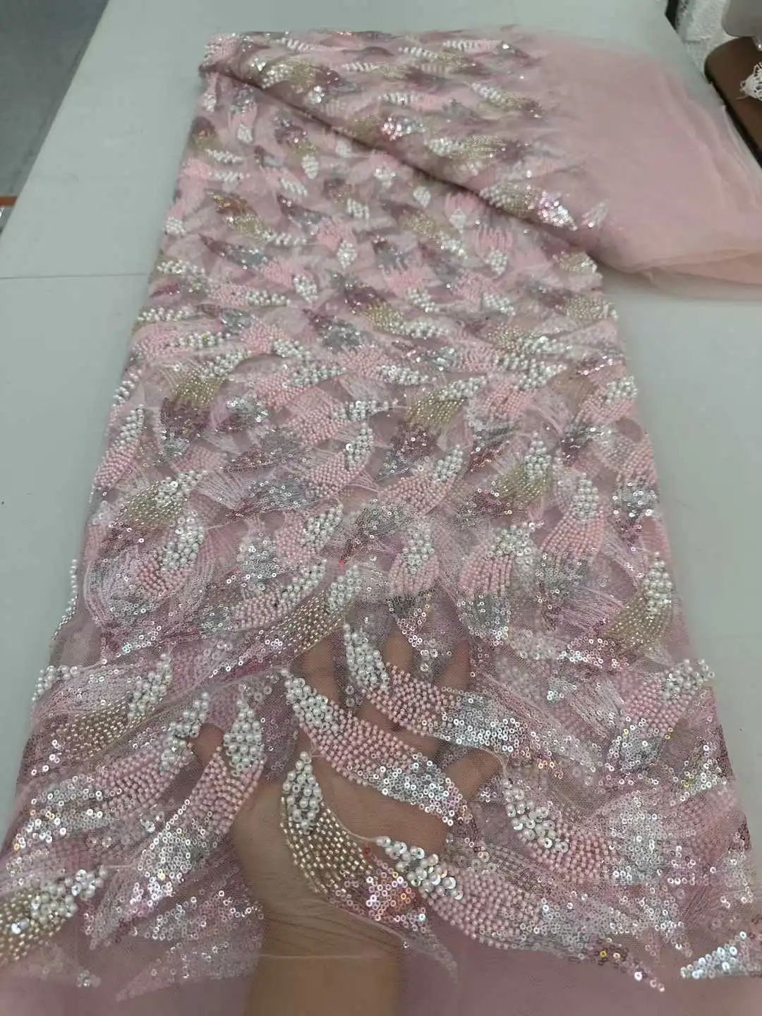 Tela de encaje con cuentas de lentejuelas africanas de lujo 2025, alta calidad para novio, boda nigeriana, bordado nupcial, costura de tul francés SZ1535