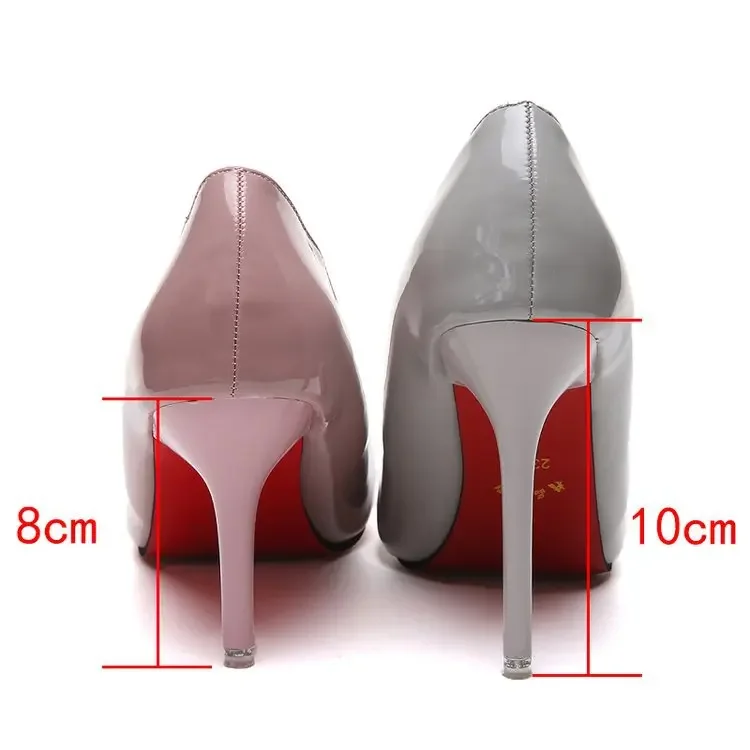 HOT Plus Size 34-44 HOT Women Shoes Pointed Toe Pumps Patent Leather Dress High Heels Boat Shoes Wedding Shoes Zapatos Mujerd76