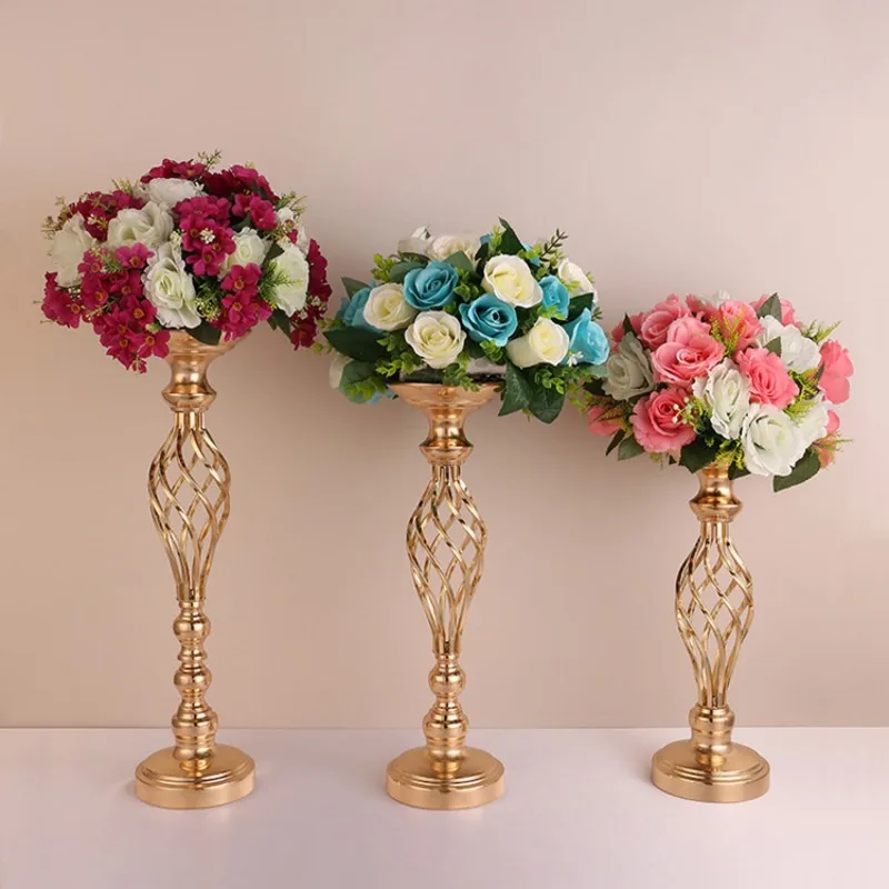 Metal Flowers Vase Candle Holder Gold Plated Twisted Iron Candlestick Wedding Candelabra Home Decoration