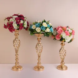 Metal Flowers Vase Candle Holder Gold Plated Twisted Iron Candlestick Wedding Candelabra Home Decoration