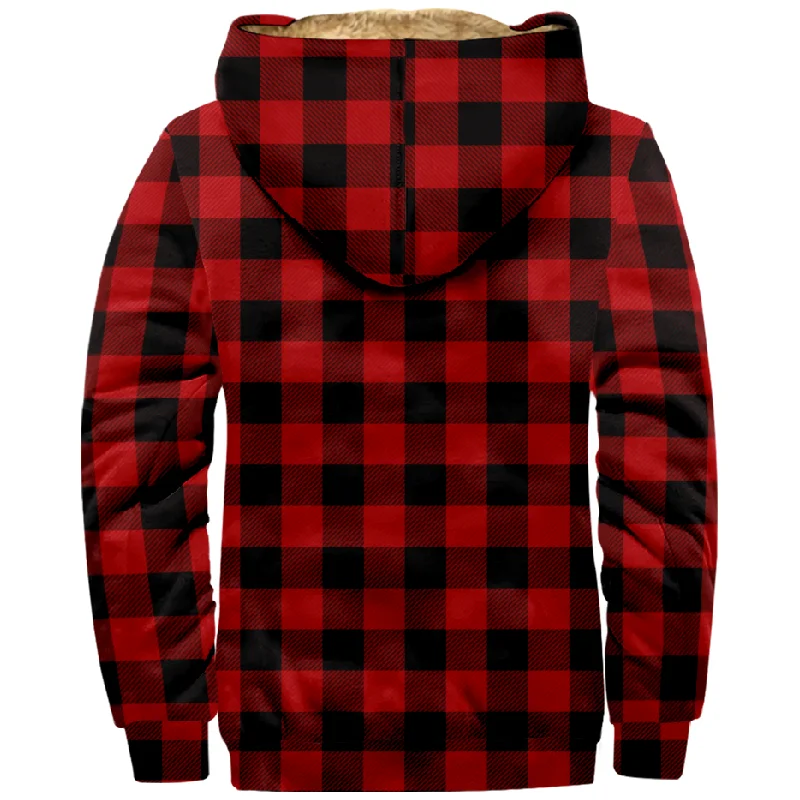 New plaid cotton jacket hooded sweater casual printed men's terry polar velvet zipper patch pocket hooded sweater a03