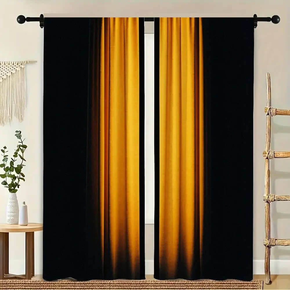 Elegant Ombre Black Gold Gradient Curtains 2 Pcs Modern Sunset Luxury Living Room Drapes Curtain Pair Bedroom Window Decor