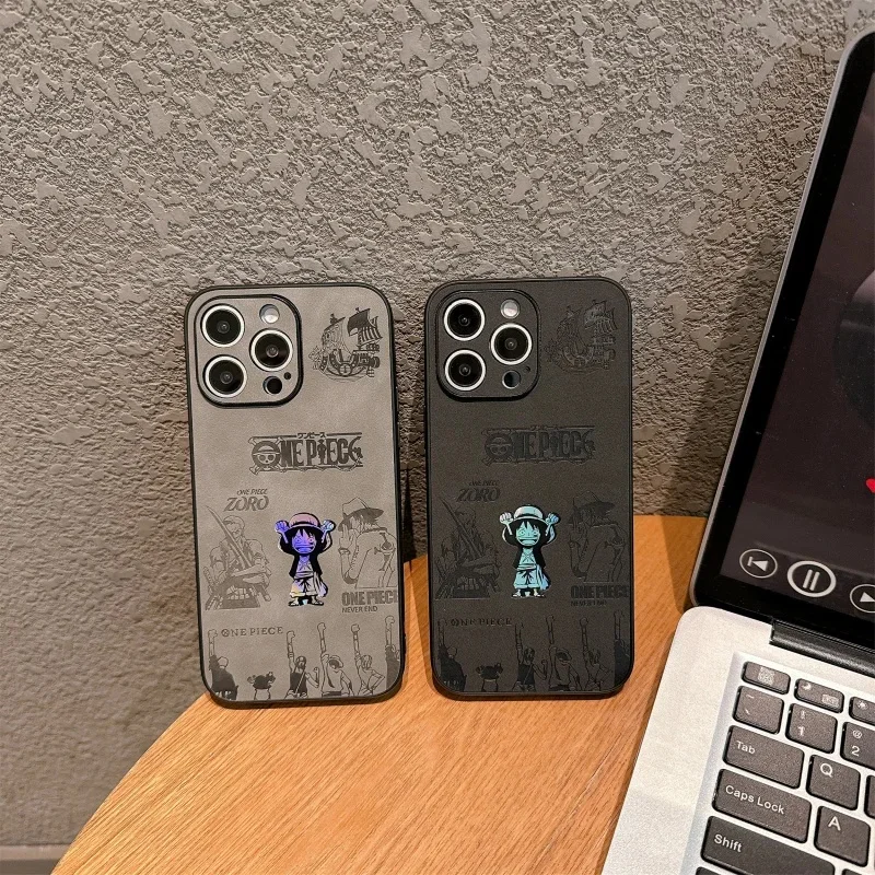 Anime Cartoon Niedlich O-One P-Stück L-Ruffy Z-Zoro Anti-pelz Telefon Fall Für iPhone 11 12 13 14 15 16 Pro Max Wildleder Weiche Leder Abdeckung