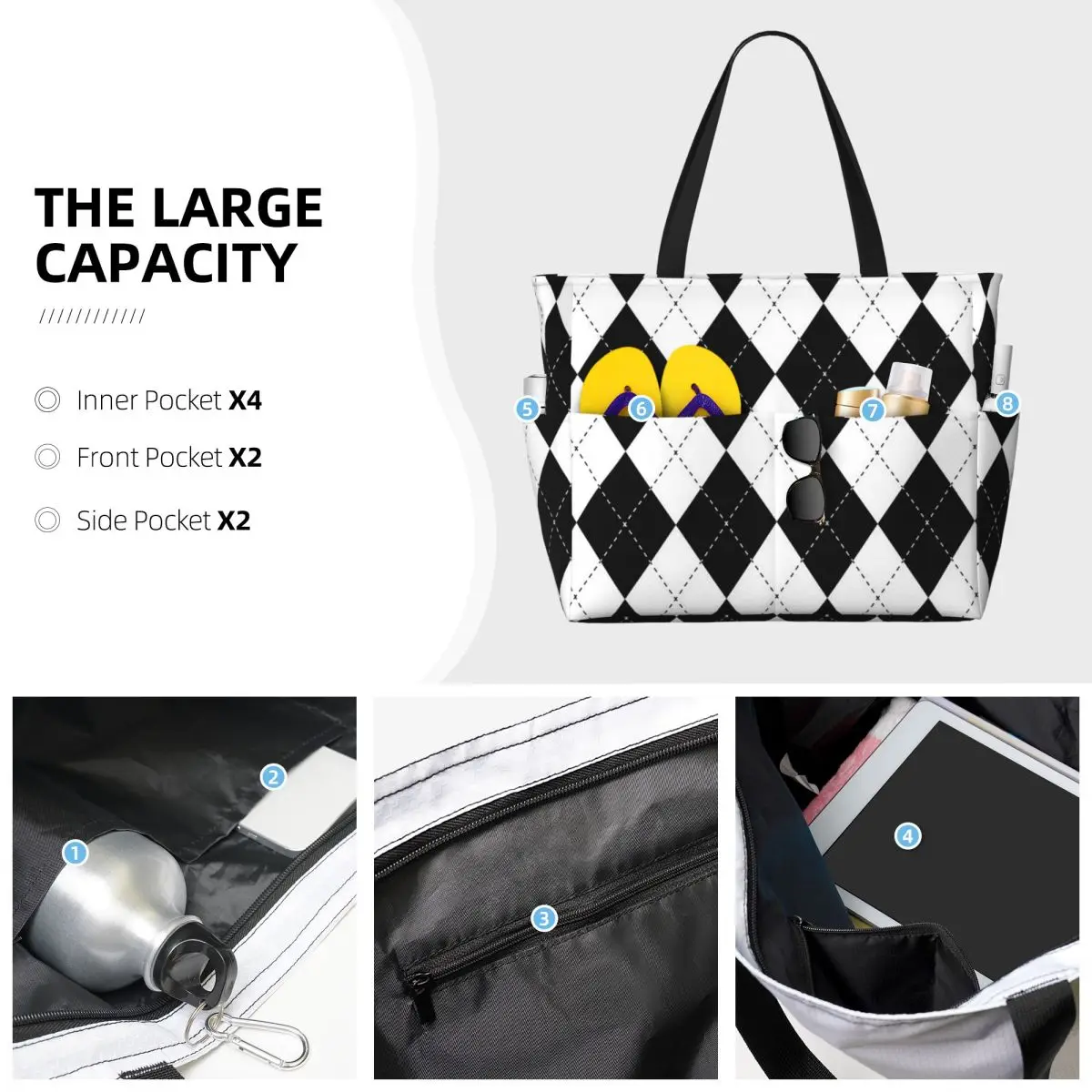 Diamond Shaped Geometric Pattern Beach Tote Bag Sport Gym Yoga Duffle Large Tote Bag Women Travel Bag Fitness bag