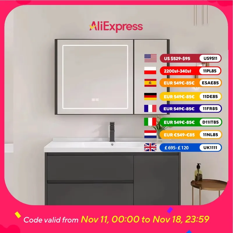 

Led Vanity Bathroom Cabinet Wall Mounted Nordic Makeup Storage Bathroom Vanity Mirror Luxury Meuble Salle De Bain Furniture