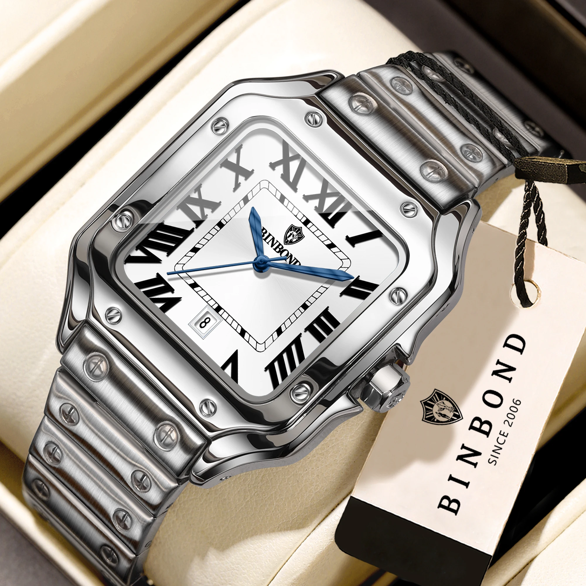 BINBOND Neue Original Herren-Quarzuhren Wasserdicht Leuchtend Automatisches Datum Langlebige Edelstahluhr für Männer Luxus Reloj