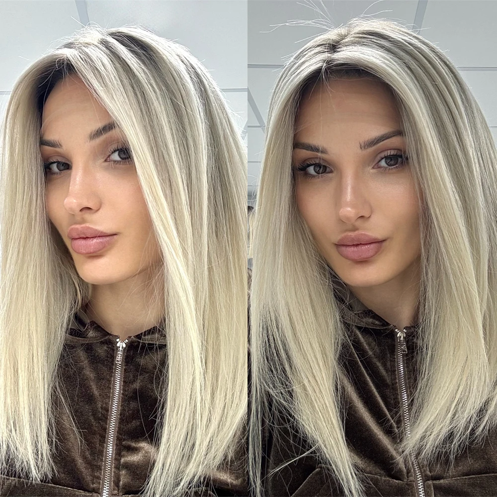 

Натуральный омбре-блонд парик с кружевной передней частью 13x4, предварительно выщипанный, без клея, из термостойкого синтетического волокна, короткий прямой парик для женщин