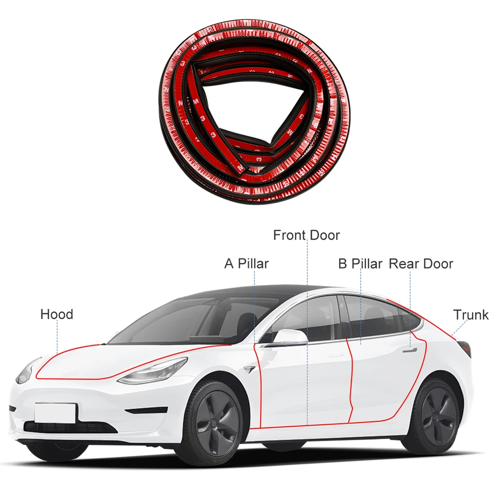 For Tesla Model Y 3 Car Door Seal Kit  A B Pillar Auto Trunk Hood Soundproof Rubber Weather Strip  Noise Reduction Kit