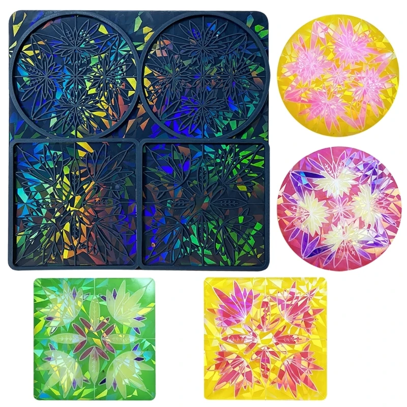 Shiny-Flower Pattern Resin Mold Silicone Mold Round Rectangle Cup Mat Epoxy Casting Mold Home Decor