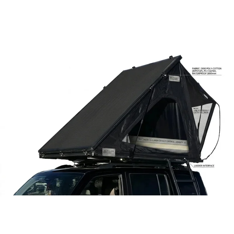 Aluminum Triangle Hard Shell Rooftop Tent 8cm Ultra Thin 280G Plaid Polycotton Waterproof