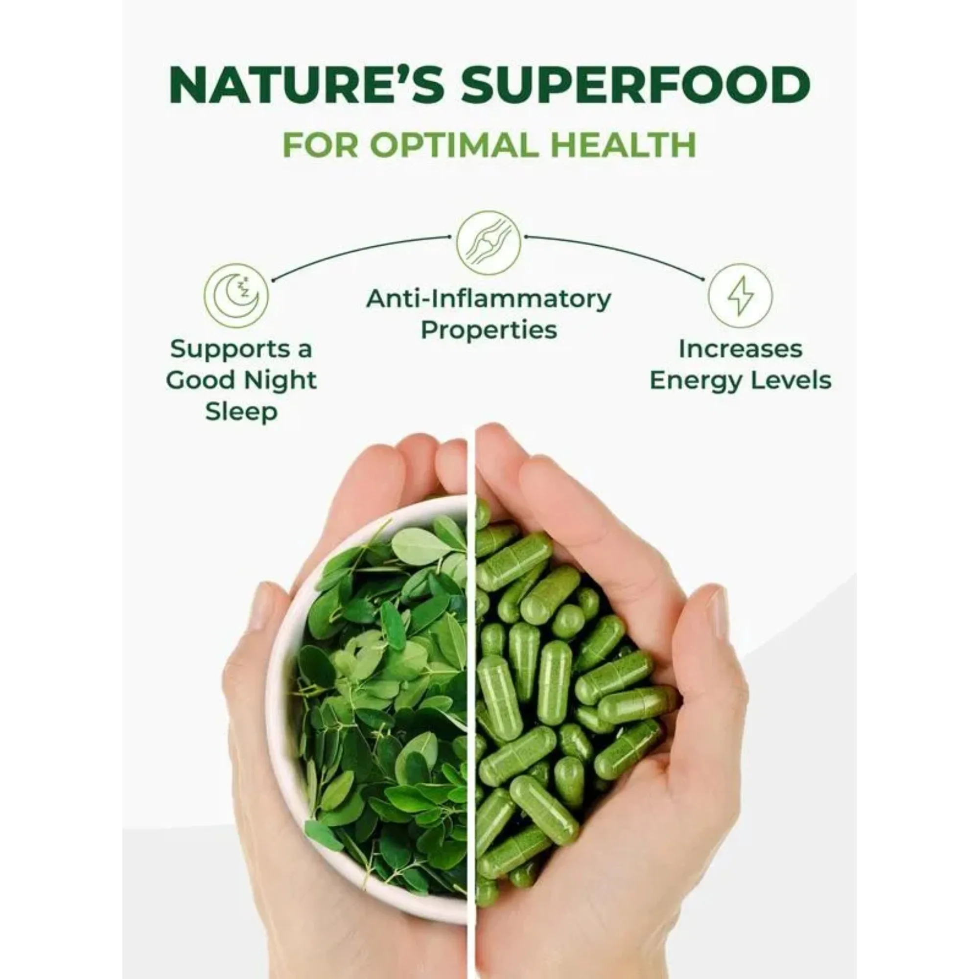 Moringa Capsules 500mg - Anti-oxidation, Brighten Skin Tone, Keep Skin Moisturized, Cell Repair, Promote Overall Health