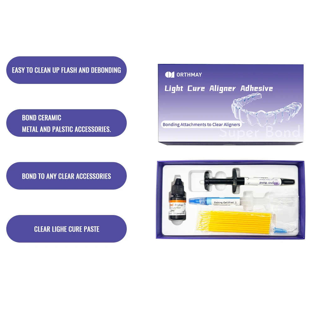 

Набор для невидимого ортодонтического крепления: адгезив для керамических брекетов, инструменты для стоматологии, светоотверждаемый клей для металлических брекетов, материалы для стоматологов