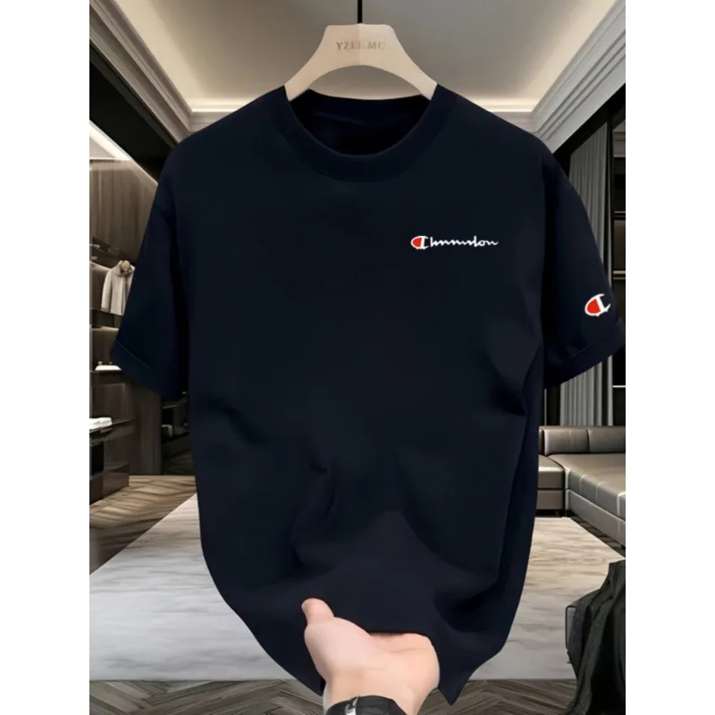 

Men's Summer New High-end Pure Cotton T-Shirt Korean Style Casual Versatile Round Neck Short Sleeve All-cotton Light Luxury Top