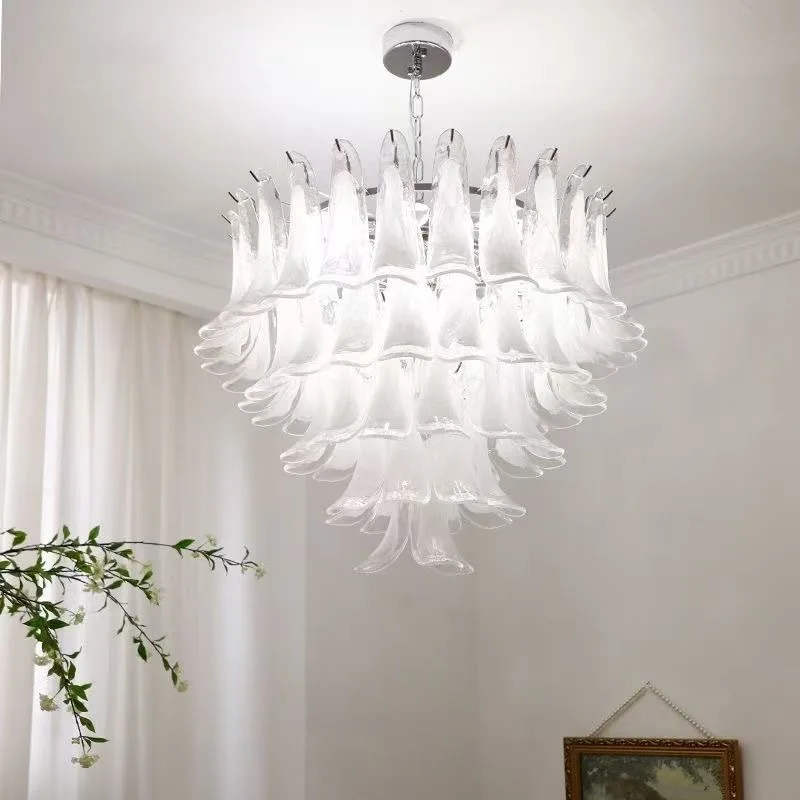 

French light luxury medieval cloud glass chandelier American retro living room