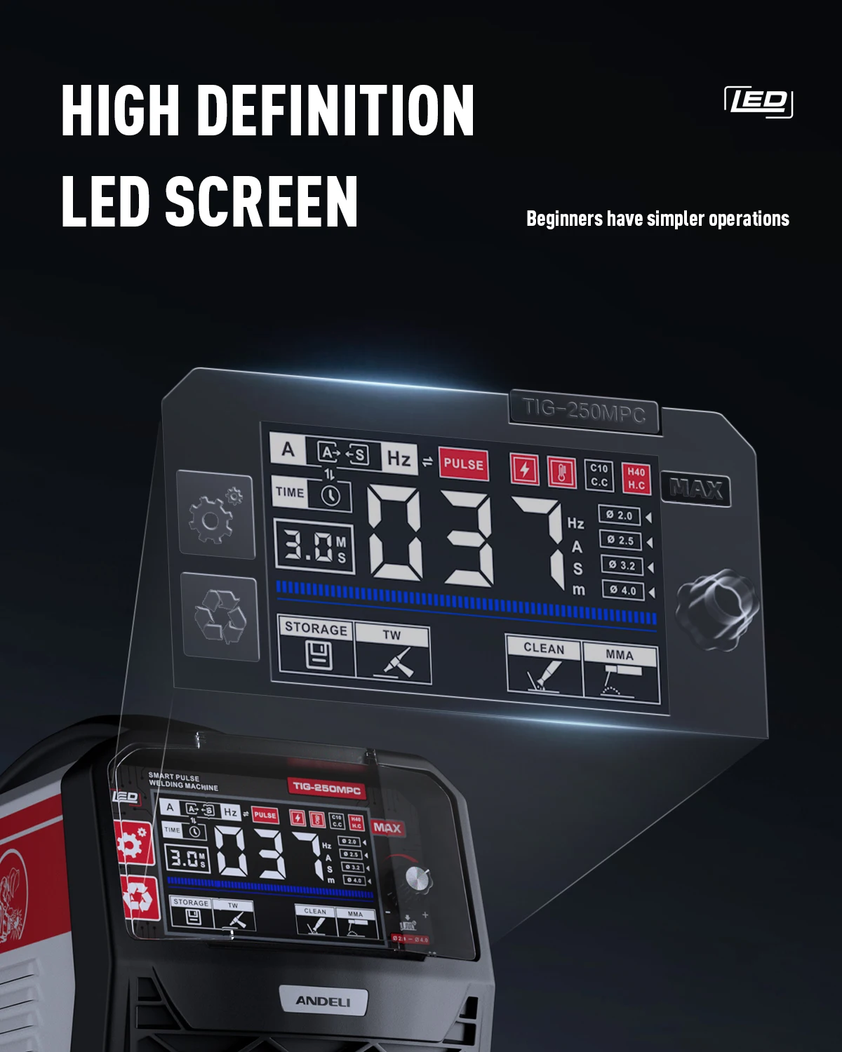 ماكينة لحام ANDELI Tig، HOT/MMA/CLEAN/TIG Pulse110V/220V IGBT ماكينة لحام TIG الرقمية العاكس TIG-250MPC #3