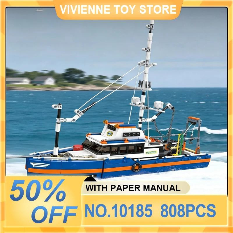 Mould King 10185 Fishing Vessel Building Blocks Bricks, DIY Assembly Ship Model, Decorative Ornament & Ideal Surprise Gift