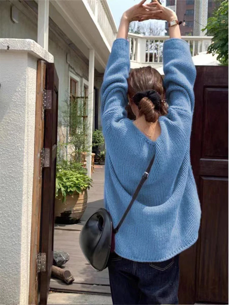 

100% Wool Knitted Sweater Women Autumn Winter Long Sleeve Casual Style Loose Pullover Woman Round Solid Thick Commute Sweaters