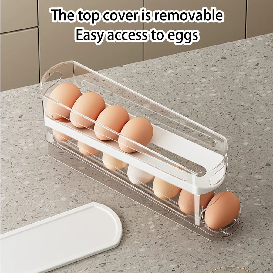 2 Layer Rolling Egg Dispenser Refrigerator Egg Storage Box Automatic Scrolling Egg Holder Household Large Capacity Kitchen