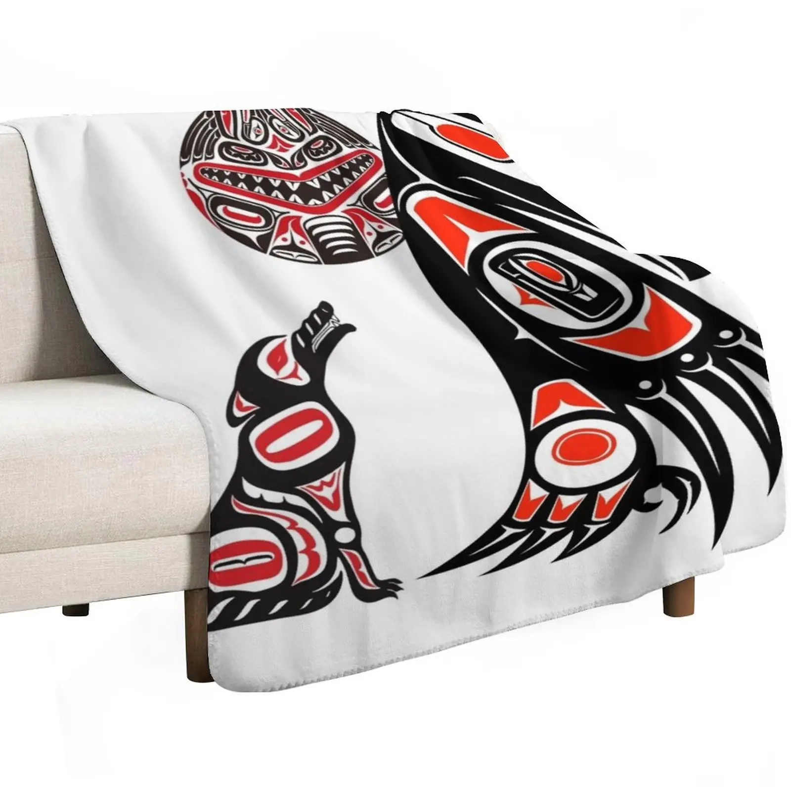 Haida Tlingit بطانية رمي أساسية أصلية، بطانيات سفر للشعر، أرائك للديكور، بطانيات صيفية