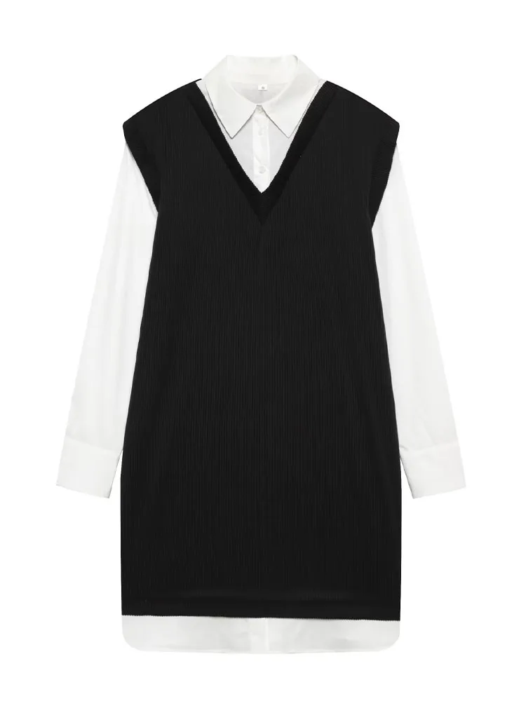 

HH Women's Summer Fashion Long Sleeve Lapel Poplin Patchwork Mini Dress Female Elegant High Street Casual Commuting Short Dress