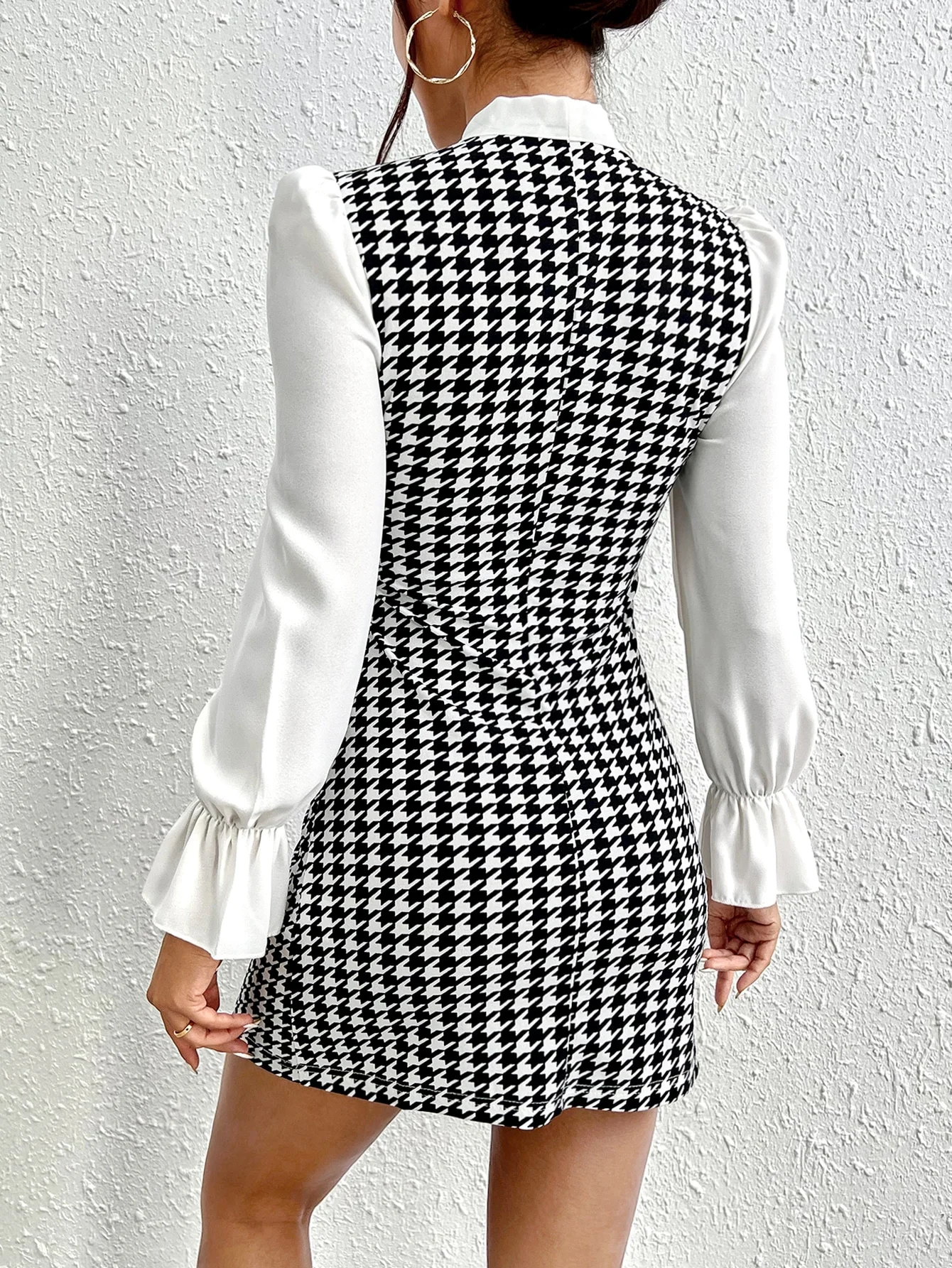 Sexy Temperament New Color Contrast Print Casual Summer Bow Tie Slim Long-sleeved Dress