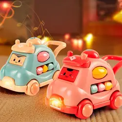 1Pc Creative Luminous Music Story Children Car Toy Machine Cartoon Polyhedral Trolley Coax Baby Crawling and Walking Toys