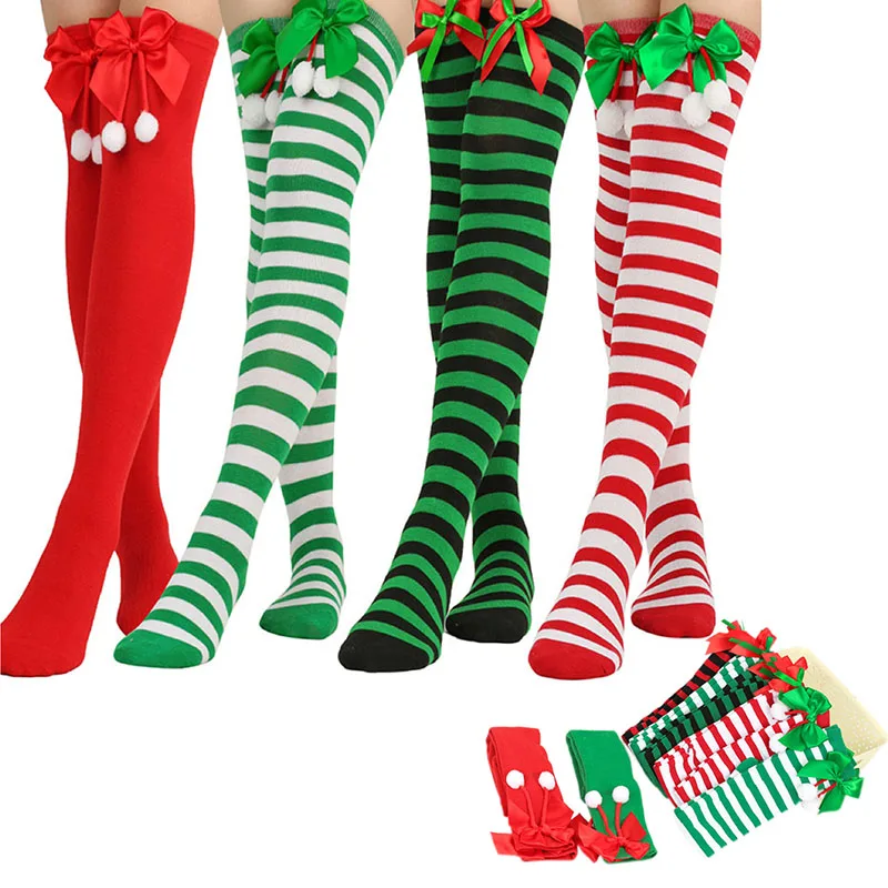 

Christmas Over Knee Thigh Socks Bow Christmas Socks Ball Socks Over Knee Socks Cute Women's Long Tube Christmas Party Cosplay ﻿