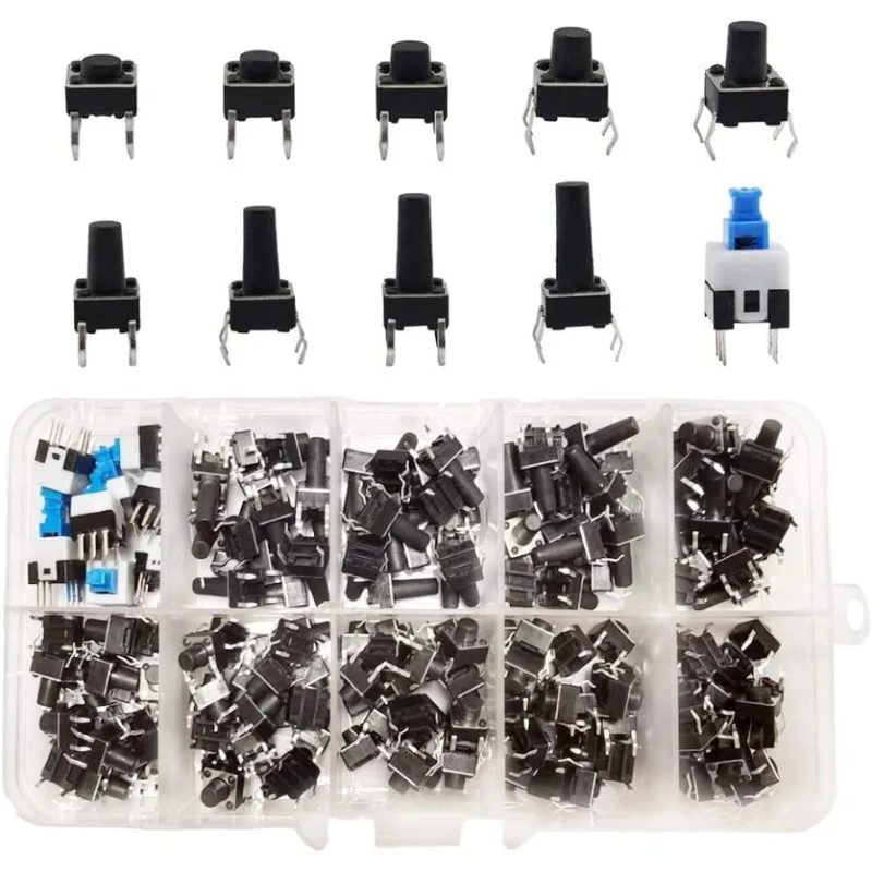 10 Values 180PCS Tactile Push Button Switch Mini Momentary Tact Assortment Kit DIY for Switch 6*6 4.3MM~13MM DIP 4P