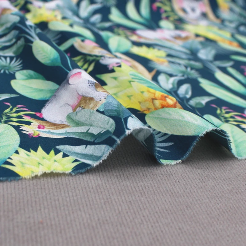 Koala Printed Fabric 60s Cotton Light and Thin for Sewing Dresses Shirts by Half Meter