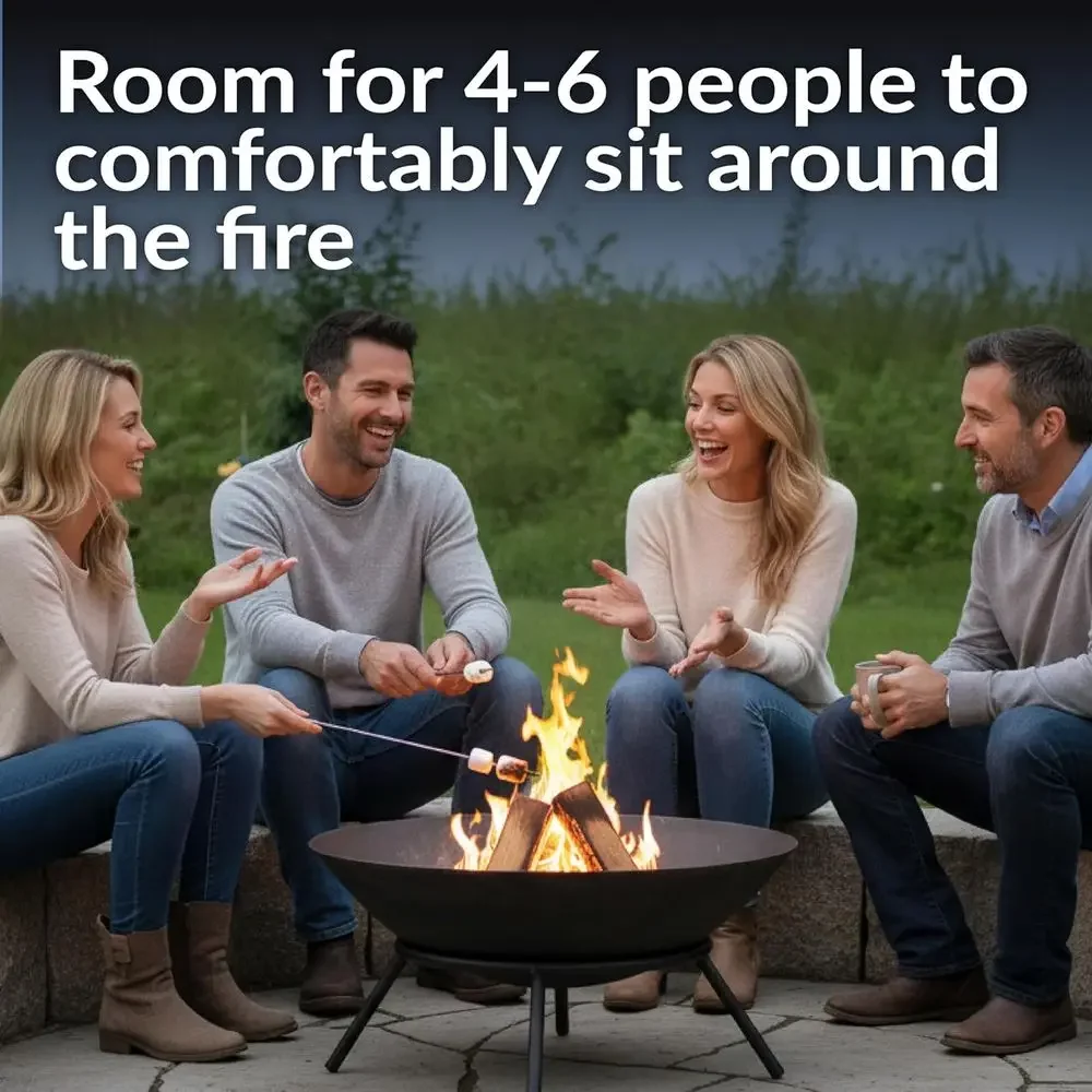 22 Portable Cast Iron Wood-Burning Fire Pit Bowl - Black Steel Finish