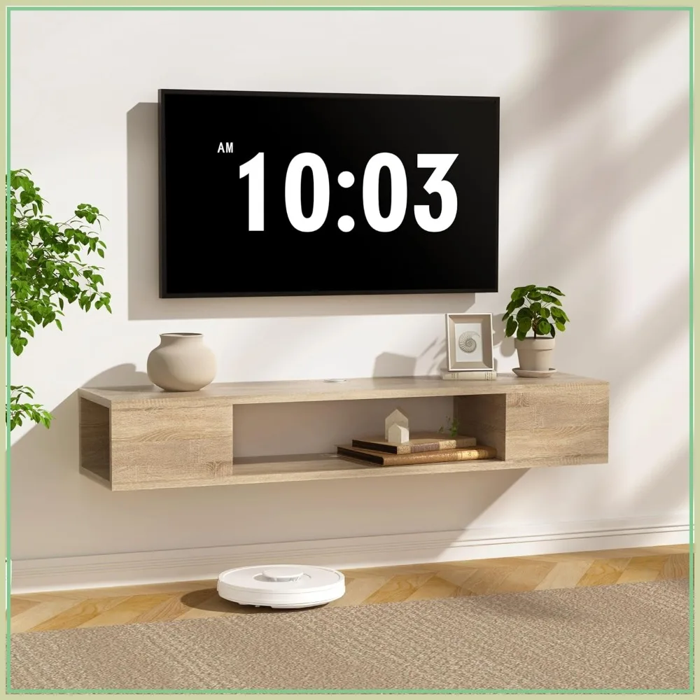 

Floating TV Stand, Wall Mounted Entertainment Center for TVs up to 55", Storage Cabinet Shelf, Natural Oak