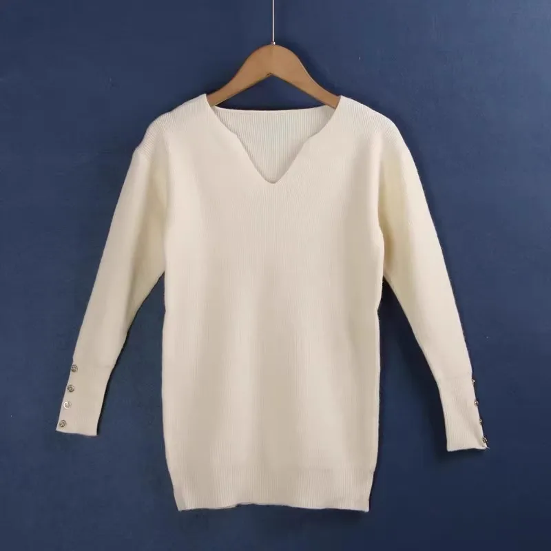 الشتاء 796 سترة V-Ne عادية فضفاضة تناسب طويلة Sve ألياف البوليستر ملابس داخلية زر صغير لون نقي تنوعا تريكو #3