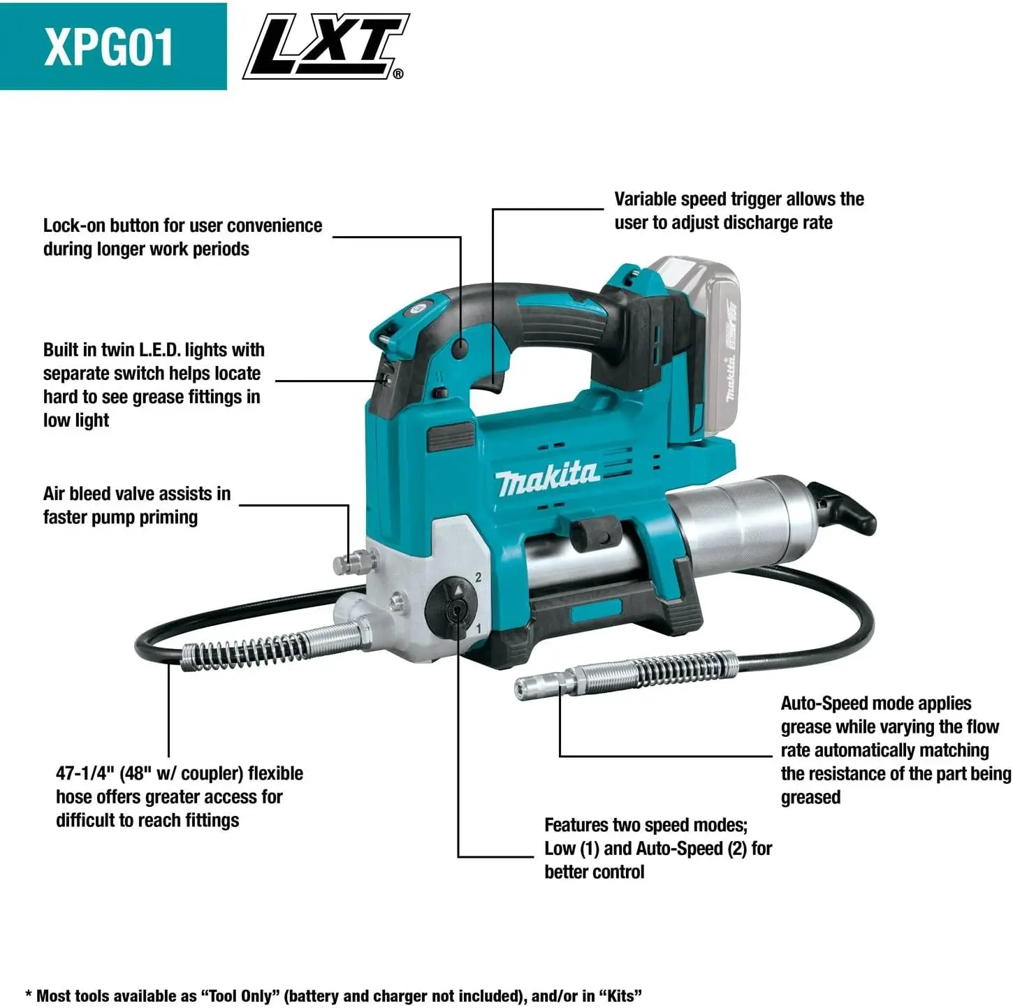 Makita Xpg01s1 18V Lxt®Lithium-Ion Draadloze Vetpistool Kit (3.0ah)