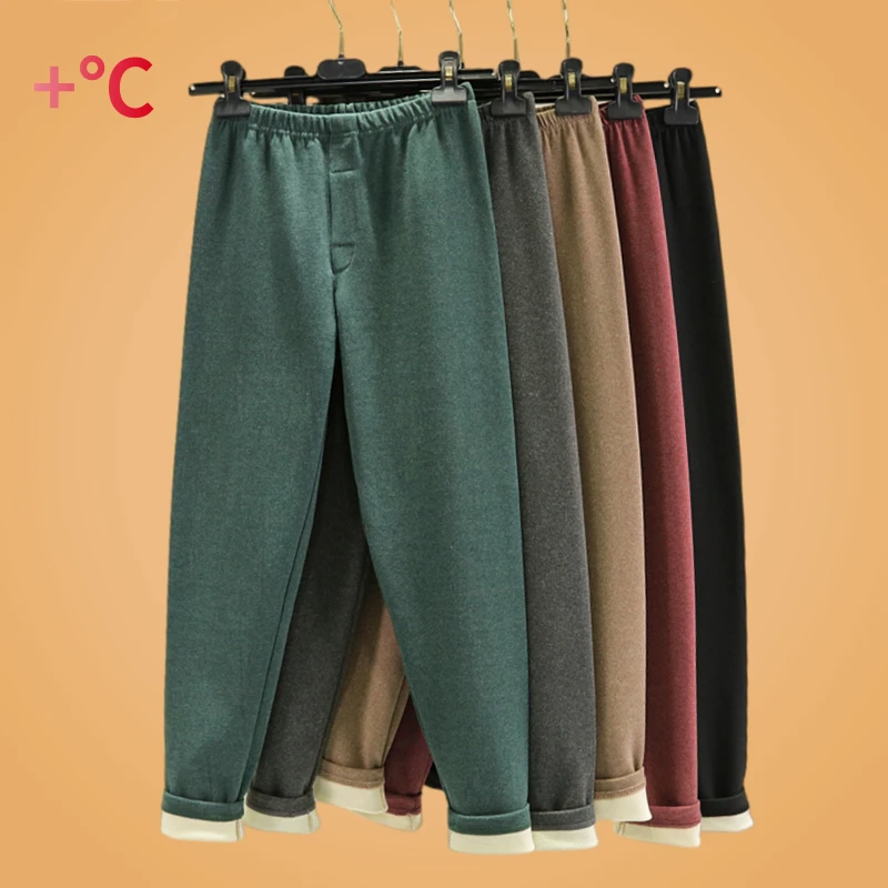 Men's Thickened Fleece Lined Autumn Pants High Waist Warm Trousers Close Fitting Cotton Pants Dervo Brand Home Clothes